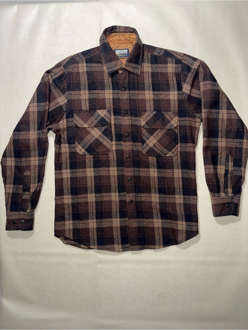Men's Plaid Lightweight Shirt Jacket in Brown 85% Wool
